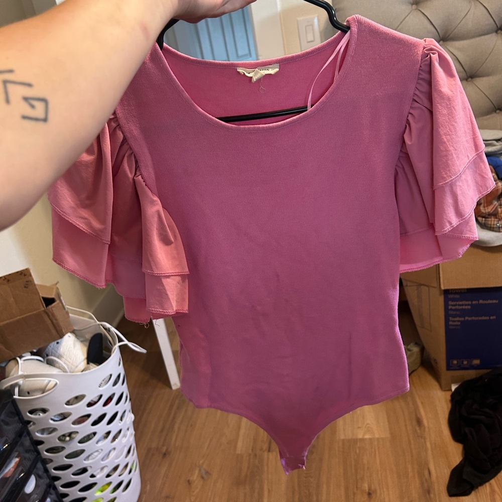 Pink Ruffled Sleeve Women's Top